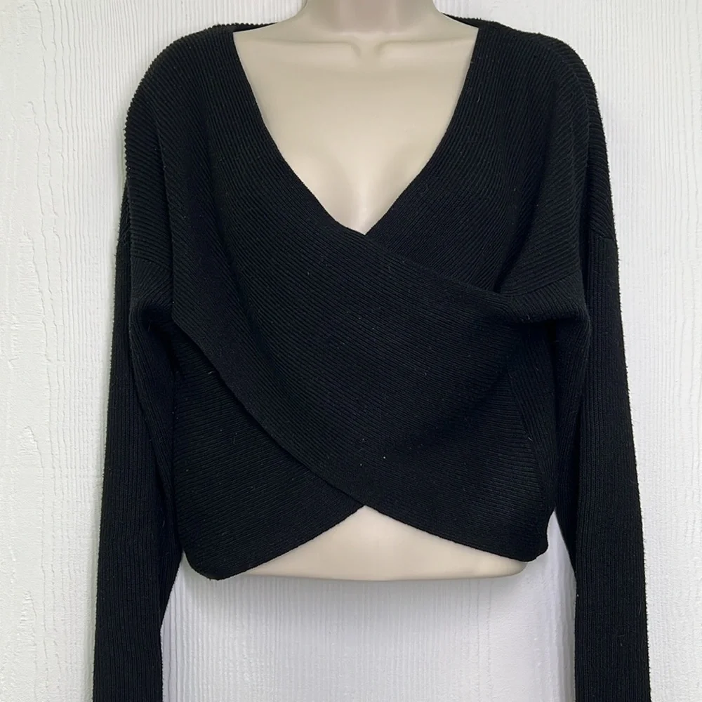 Zara - Black Chunky Knit Twisted Front Lightweight Long Sleeve Sweater Size Sm